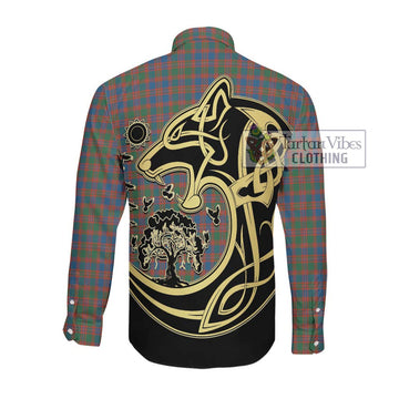 McIntyre Ancient Tartan Long Sleeve Button Shirt with Family Crest Celtic Wolf Style Men's Shirt - Tartan Vibes Clothing