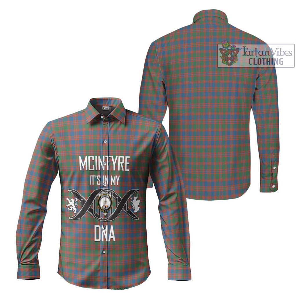 McIntyre Ancient Tartan Long Sleeve Button Shirt with Family Crest DNA In Me Style Men's Shirt - Tartanvibesclothing Shop