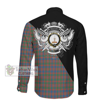 McIntyre Ancient Tartan Long Sleeve Button Shirt with Family Crest and Military Logo Style Men's Shirt - Tartanvibesclothing Shop