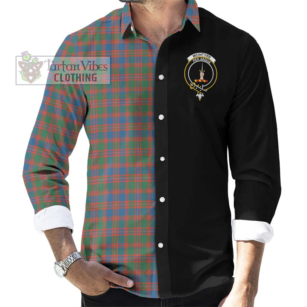 McIntyre Ancient Tartan Long Sleeve Button Shirt with Family Crest and Half Of Me Style - Tartanvibesclothing Shop