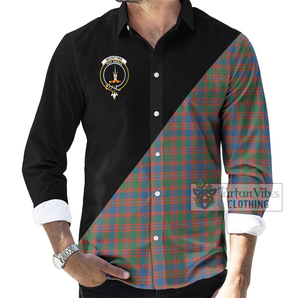 McIntyre Ancient Tartan Long Sleeve Button Shirt with Family Crest and Military Logo Style - Tartanvibesclothing Shop