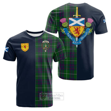 McIntyre Hunting Tartan Cotton T-shirt Alba with Scottish Lion Royal Arm Half Style