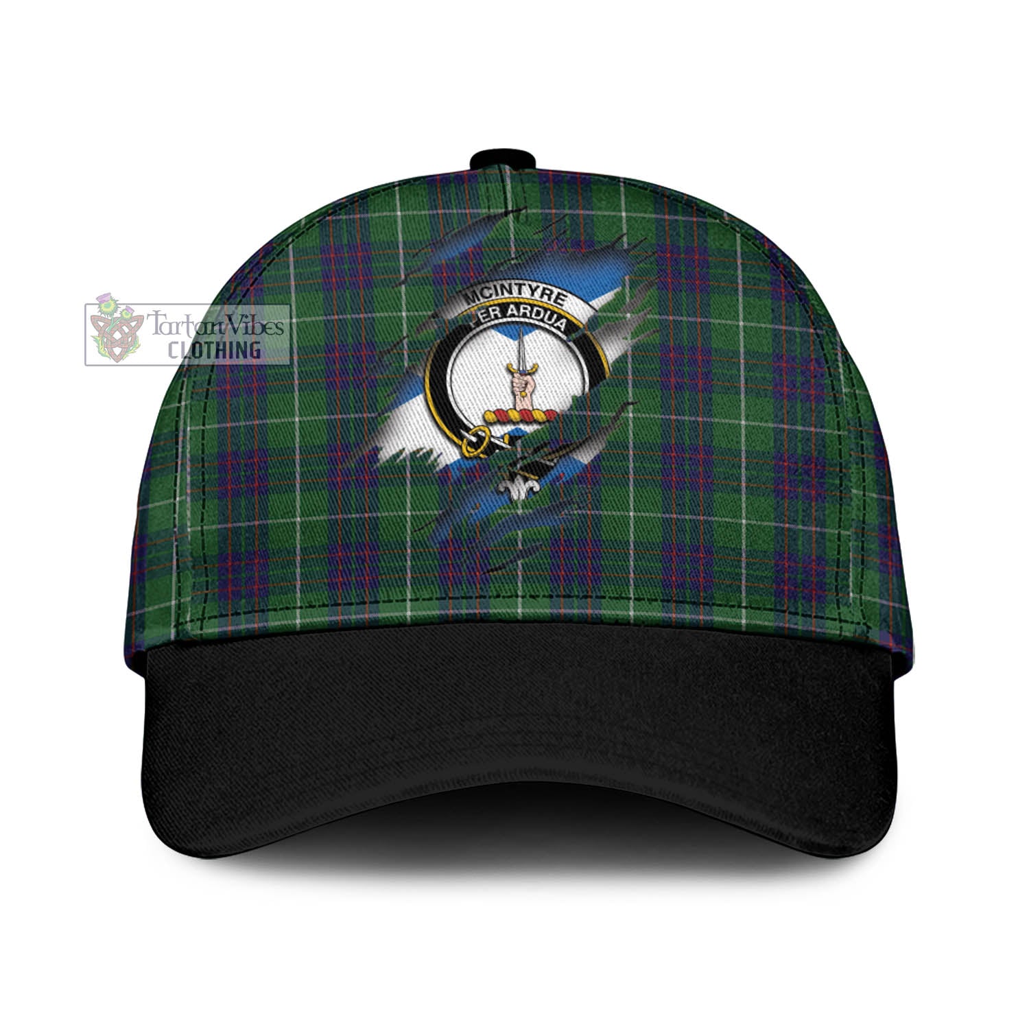 Tartan Vibes Clothing McIntyre Hunting Tartan Classic Cap with Family Crest In Me Style