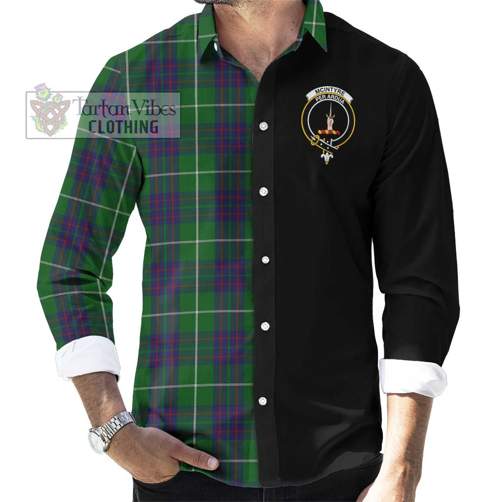 McIntyre Hunting Tartan Long Sleeve Button Shirt with Family Crest and Half Of Me Style - Tartanvibesclothing Shop