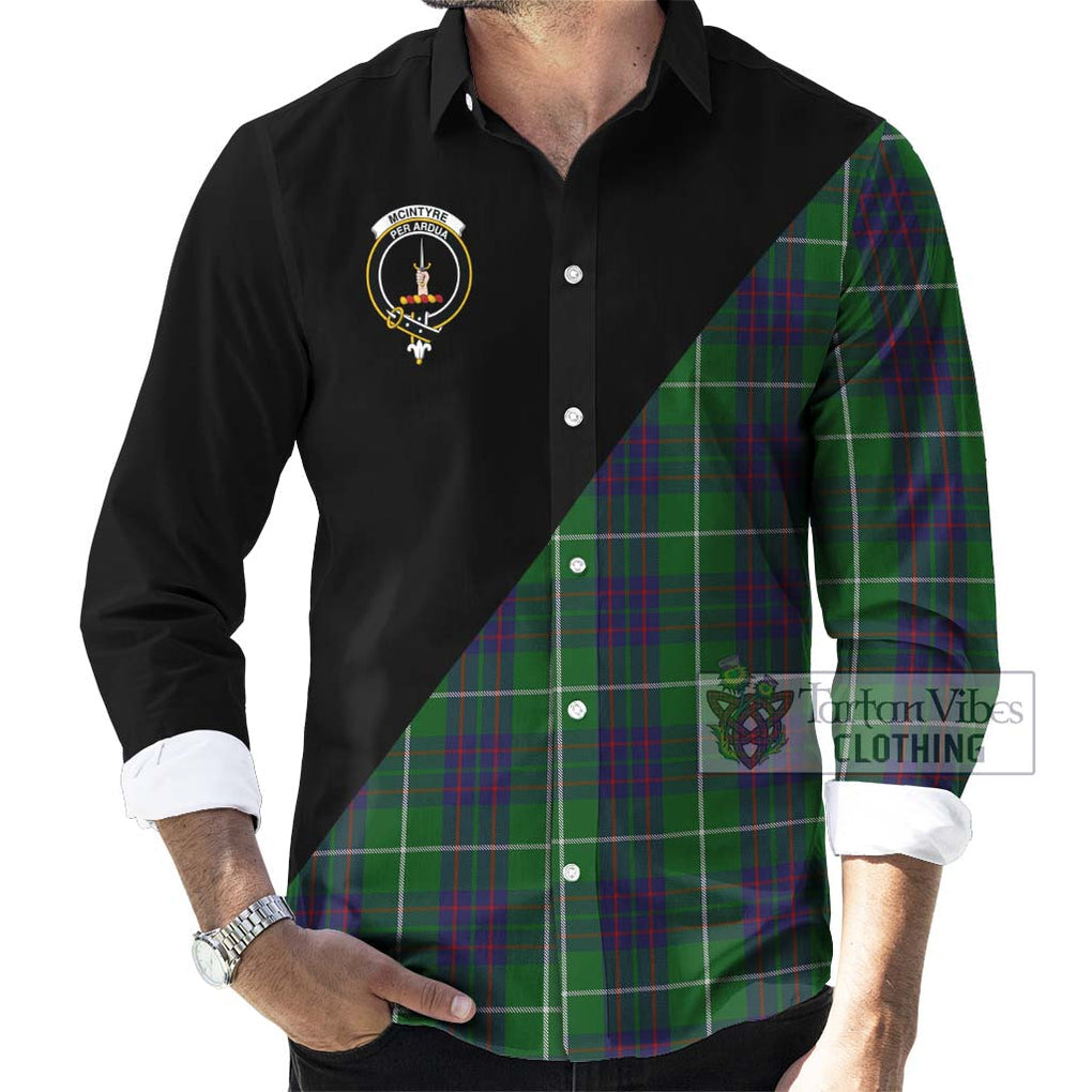 McIntyre Hunting Tartan Long Sleeve Button Shirt with Family Crest and Military Logo Style - Tartanvibesclothing Shop