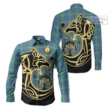 McIntyre Hunting Ancient Tartan Long Sleeve Button Shirt with Family Crest Celtic Wolf Style Men's Shirt S - Tartan Vibes Clothing