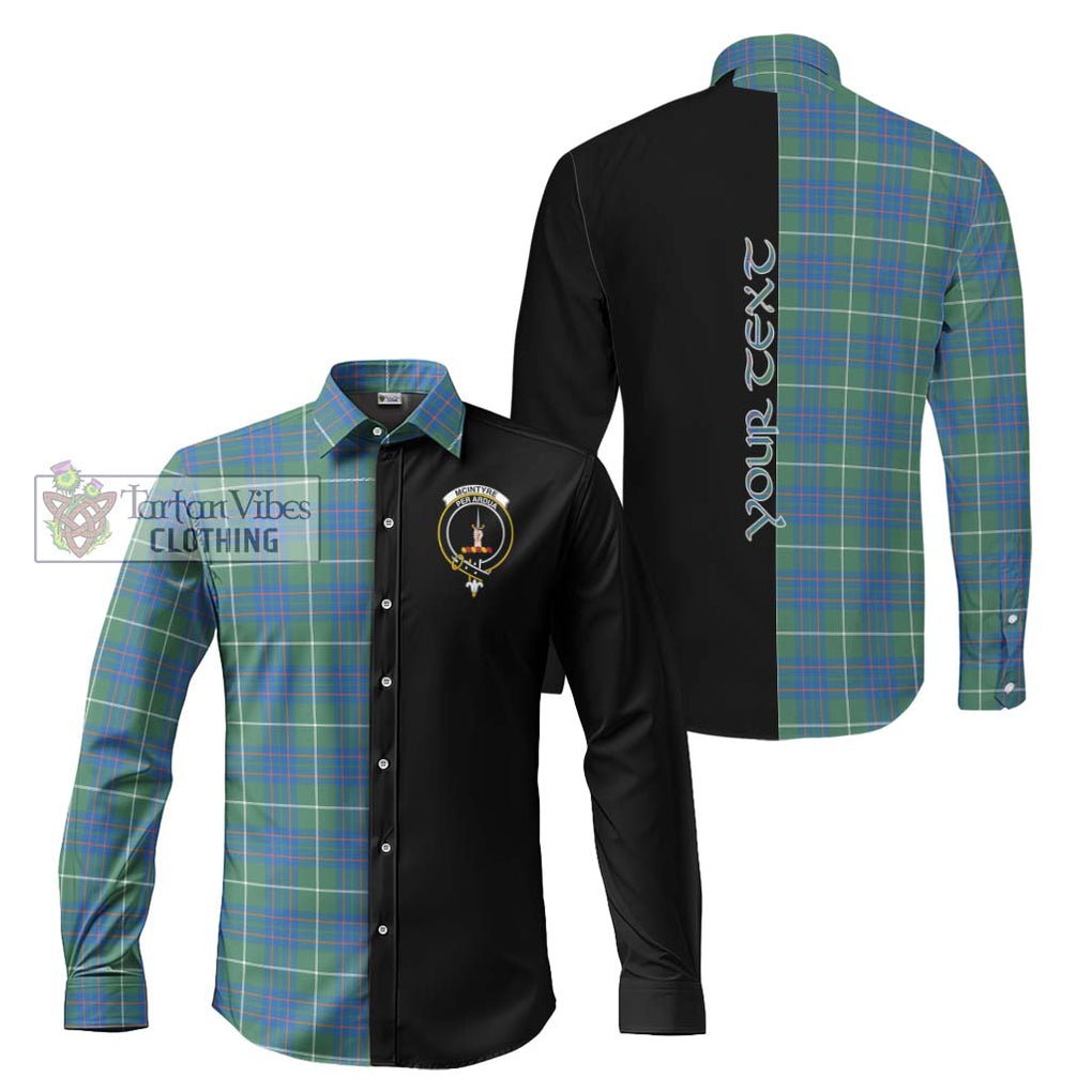 McIntyre Hunting Ancient Tartan Long Sleeve Button Shirt with Family Crest and Half Of Me Style Men's Shirt S - Tartanvibesclothing Shop