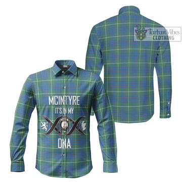 McIntyre Hunting Ancient Tartan Long Sleeve Button Shirt with Family Crest DNA In Me Style Men's Shirt - Tartanvibesclothing Shop
