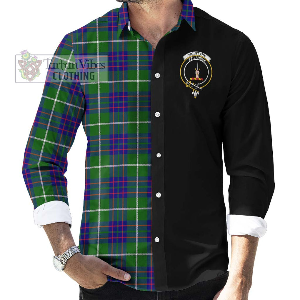 McIntyre Hunting Modern Tartan Long Sleeve Button Shirt with Family Crest and Half Of Me Style - Tartanvibesclothing Shop