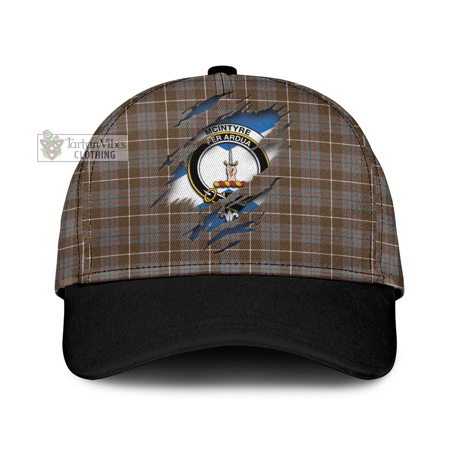 Tartan Vibes Clothing McIntyre Hunting Weathered Tartan Classic Cap with Family Crest In Me Style