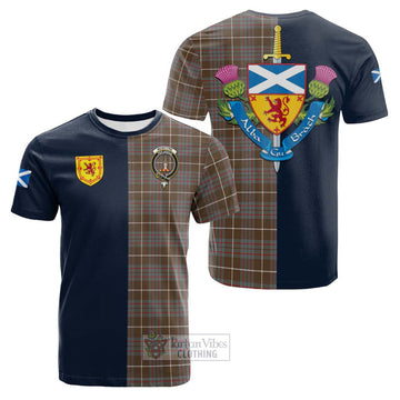 McIntyre Hunting Weathered Tartan Cotton T-shirt Alba with Scottish Lion Royal Arm Half Style