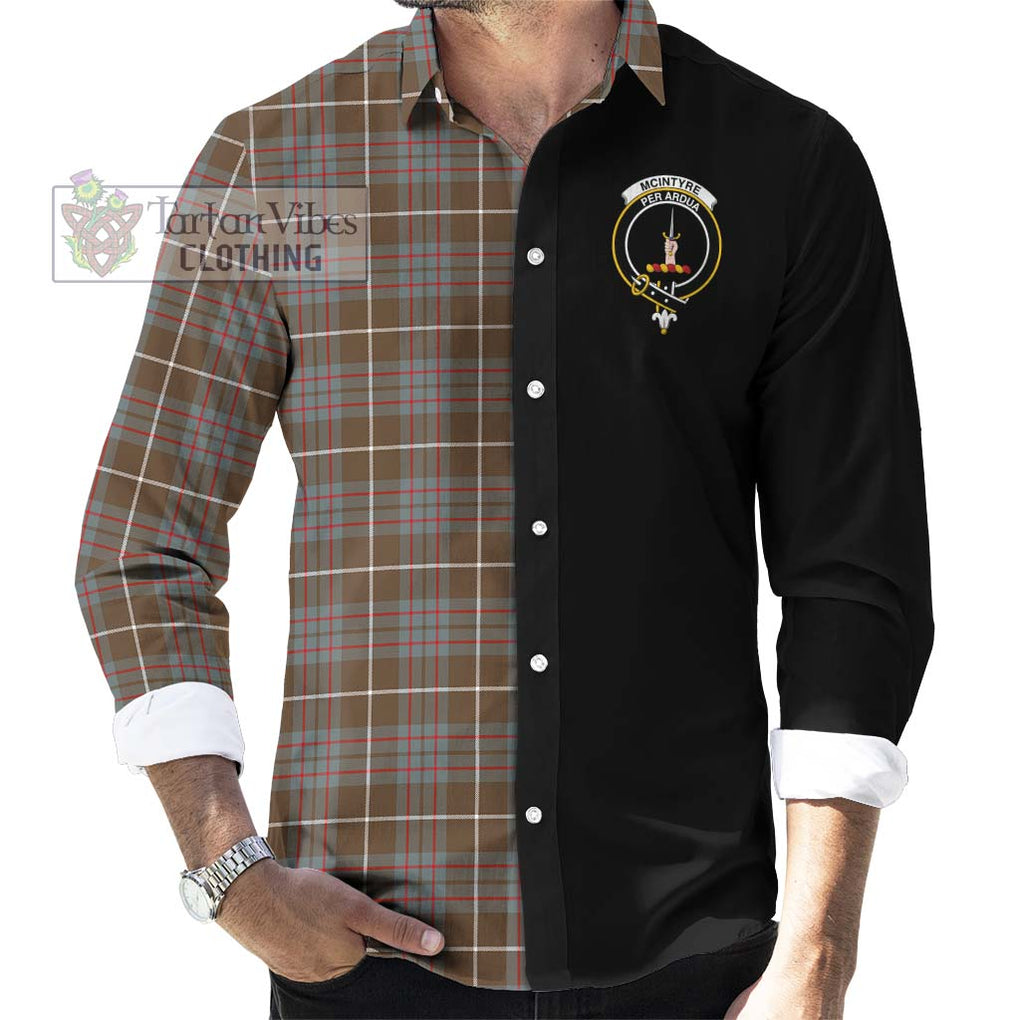 McIntyre Hunting Weathered Tartan Long Sleeve Button Shirt with Family Crest and Half Of Me Style - Tartanvibesclothing Shop