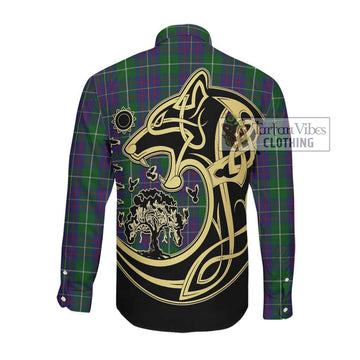McIntyre Inglis Tartan Long Sleeve Button Shirt with Family Crest Celtic Wolf Style Men's Shirt - Tartan Vibes Clothing