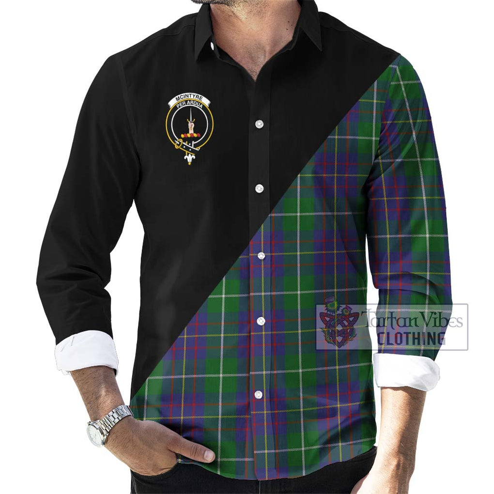 McIntyre Inglis Tartan Long Sleeve Button Shirt with Family Crest and Military Logo Style - Tartanvibesclothing Shop