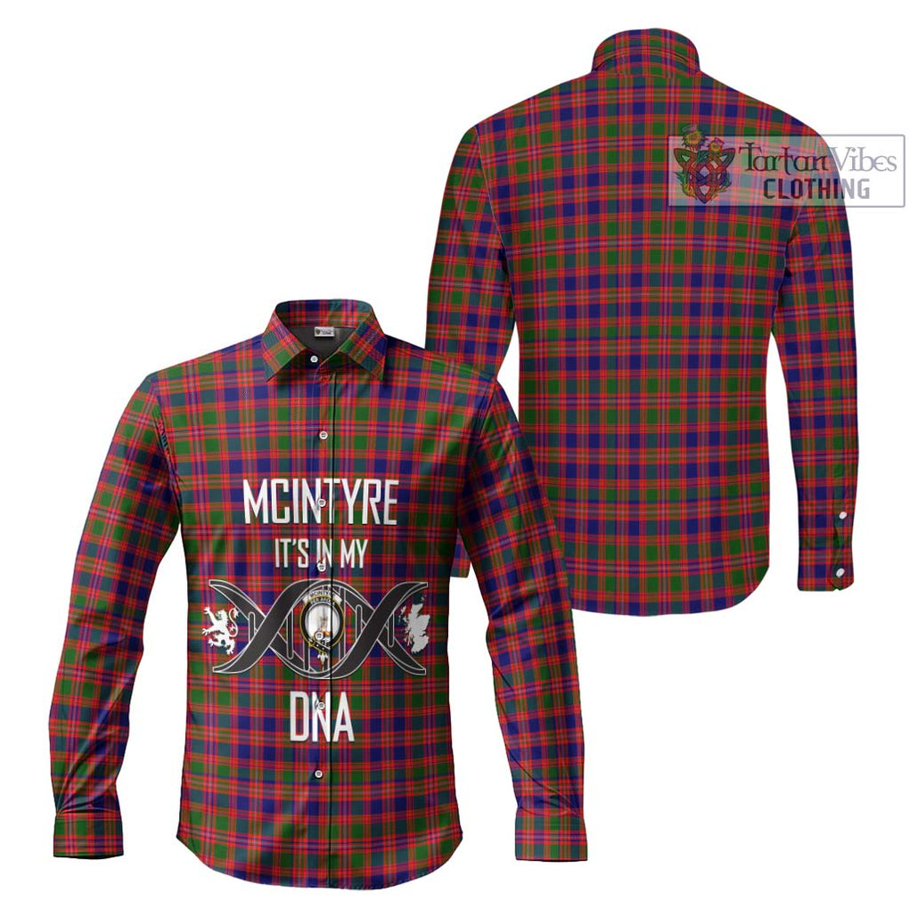 McIntyre Modern Tartan Long Sleeve Button Shirt with Family Crest DNA In Me Style Men's Shirt - Tartanvibesclothing Shop