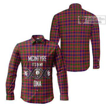 McIntyre Modern Tartan Long Sleeve Button Shirt with Family Crest DNA In Me Style Men's Shirt - Tartanvibesclothing Shop