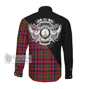 McIntyre Modern Tartan Long Sleeve Button Shirt with Family Crest and Military Logo Style Men's Shirt - Tartanvibesclothing Shop