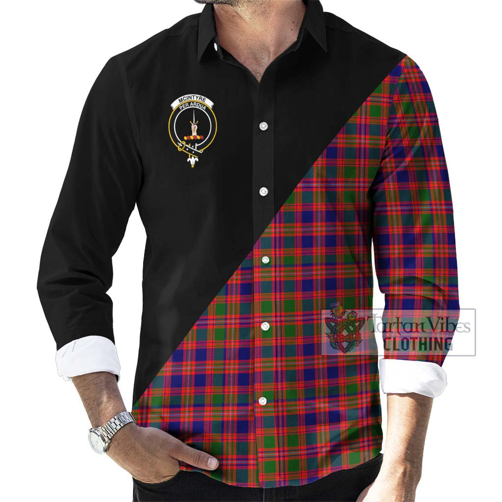 McIntyre Modern Tartan Long Sleeve Button Shirt with Family Crest and Military Logo Style - Tartanvibesclothing Shop