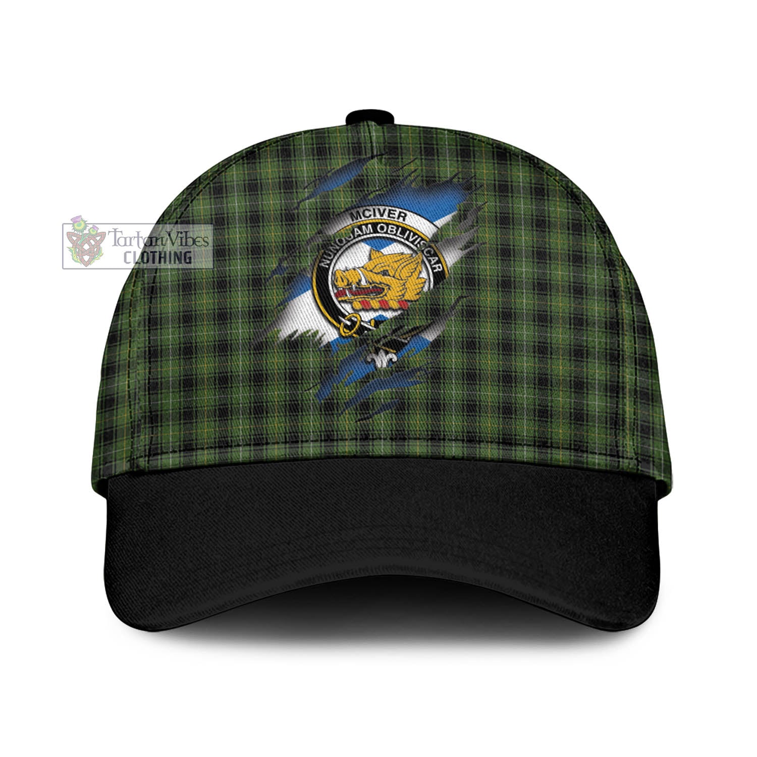 Tartan Vibes Clothing McIver Hunting Tartan Classic Cap with Family Crest In Me Style