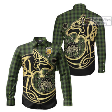 McIver Hunting Tartan Long Sleeve Button Shirt with Family Crest Celtic Wolf Style Men's Shirt S - Tartan Vibes Clothing