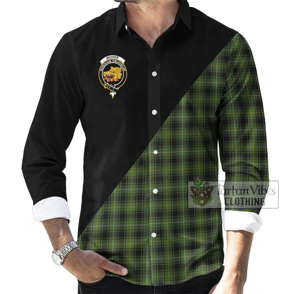 McIver Hunting Tartan Long Sleeve Button Shirt with Family Crest and Military Logo Style - Tartanvibesclothing Shop