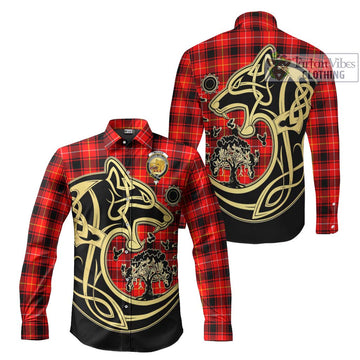 McIver Modern Tartan Long Sleeve Button Shirt with Family Crest Celtic Wolf Style Men's Shirt S - Tartan Vibes Clothing