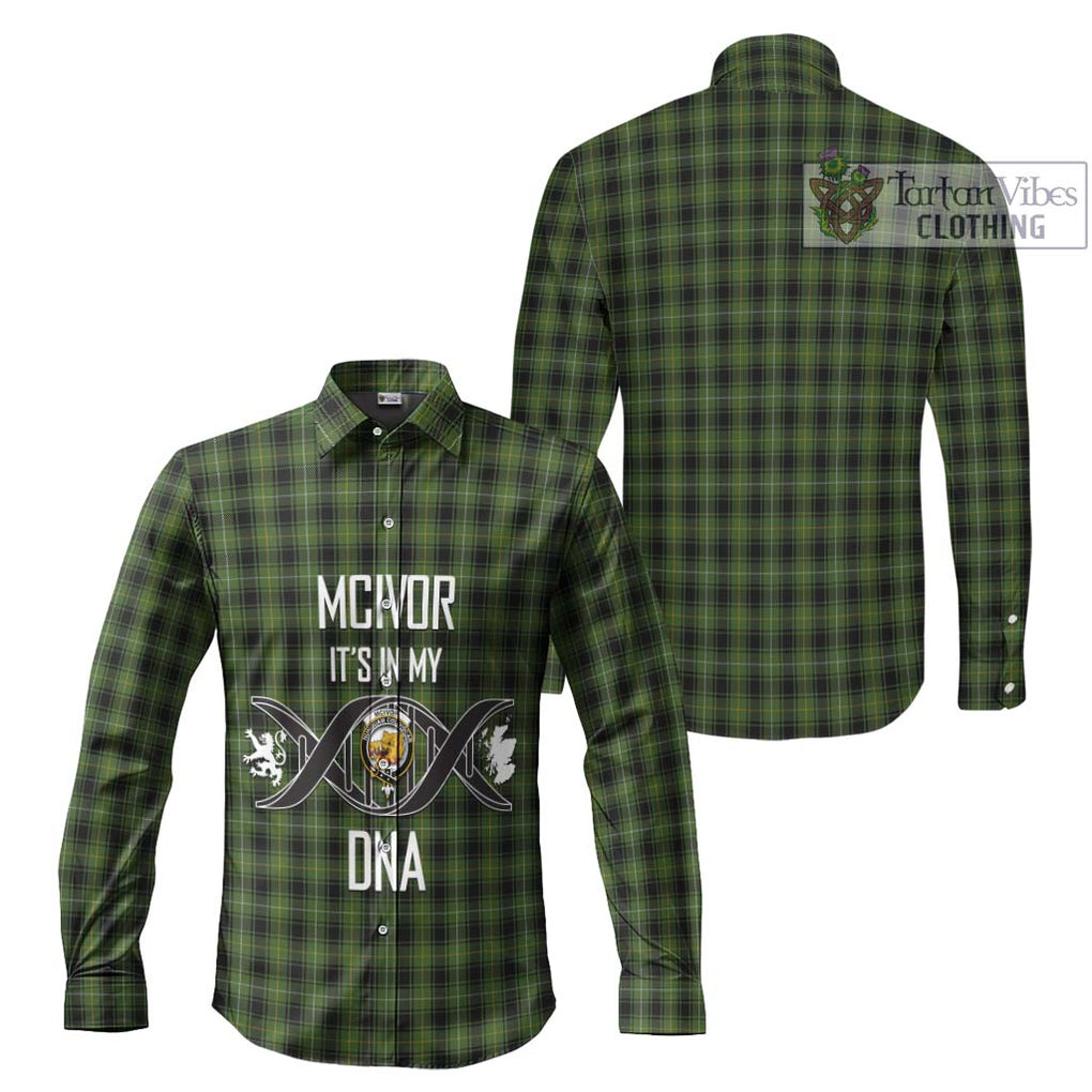 McIvor Hunting Tartan Long Sleeve Button Shirt with Family Crest DNA In Me Style Men's Shirt - Tartanvibesclothing Shop