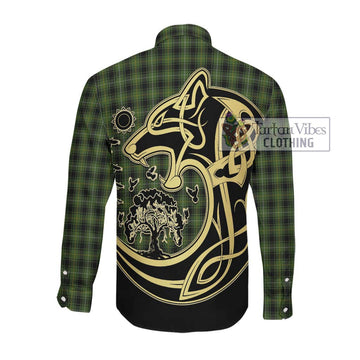 McIvor Hunting Tartan Long Sleeve Button Shirt with Family Crest Celtic Wolf Style Men's Shirt - Tartan Vibes Clothing