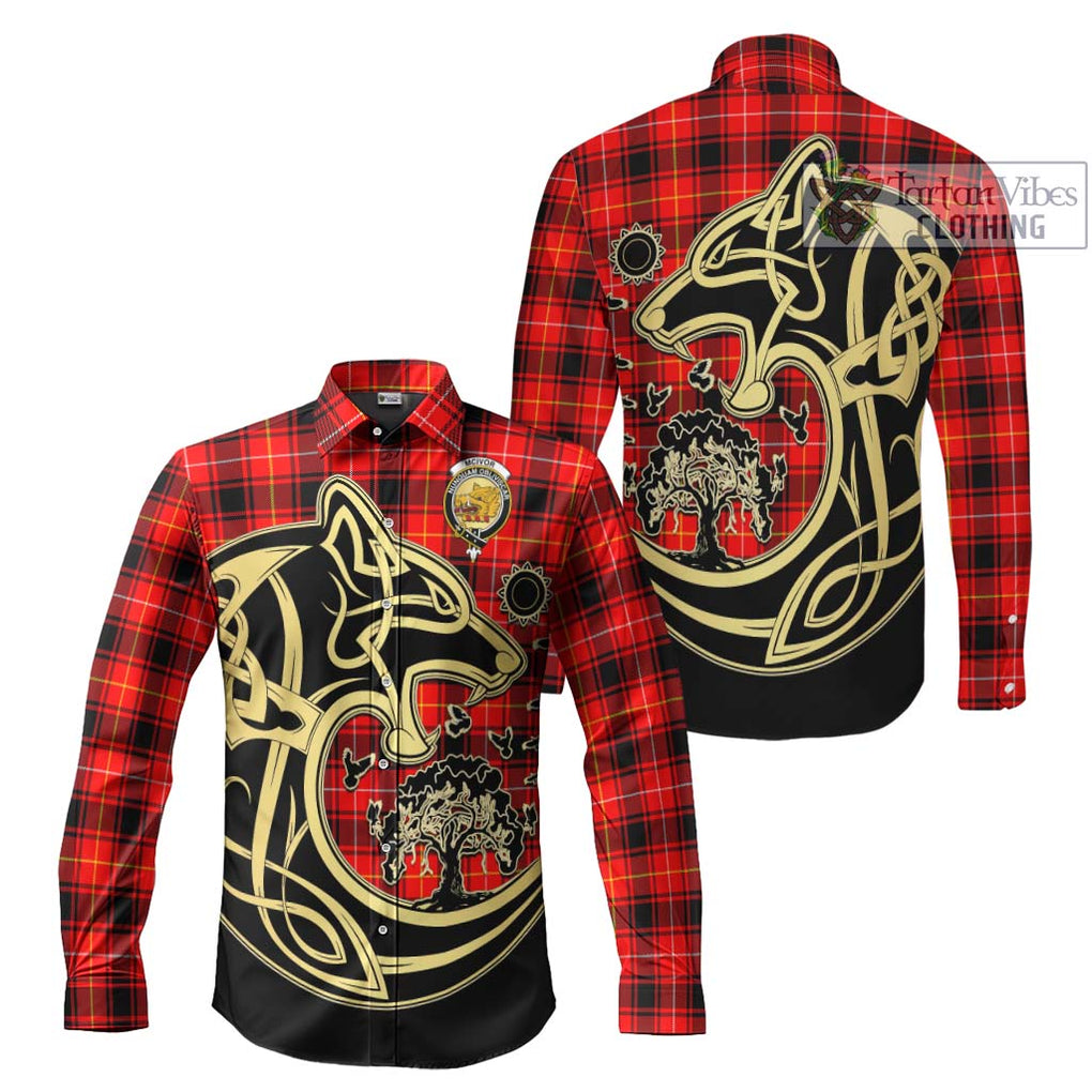 McIvor Modern Tartan Long Sleeve Button Shirt with Family Crest Celtic Wolf Style Men's Shirt S - Tartan Vibes Clothing