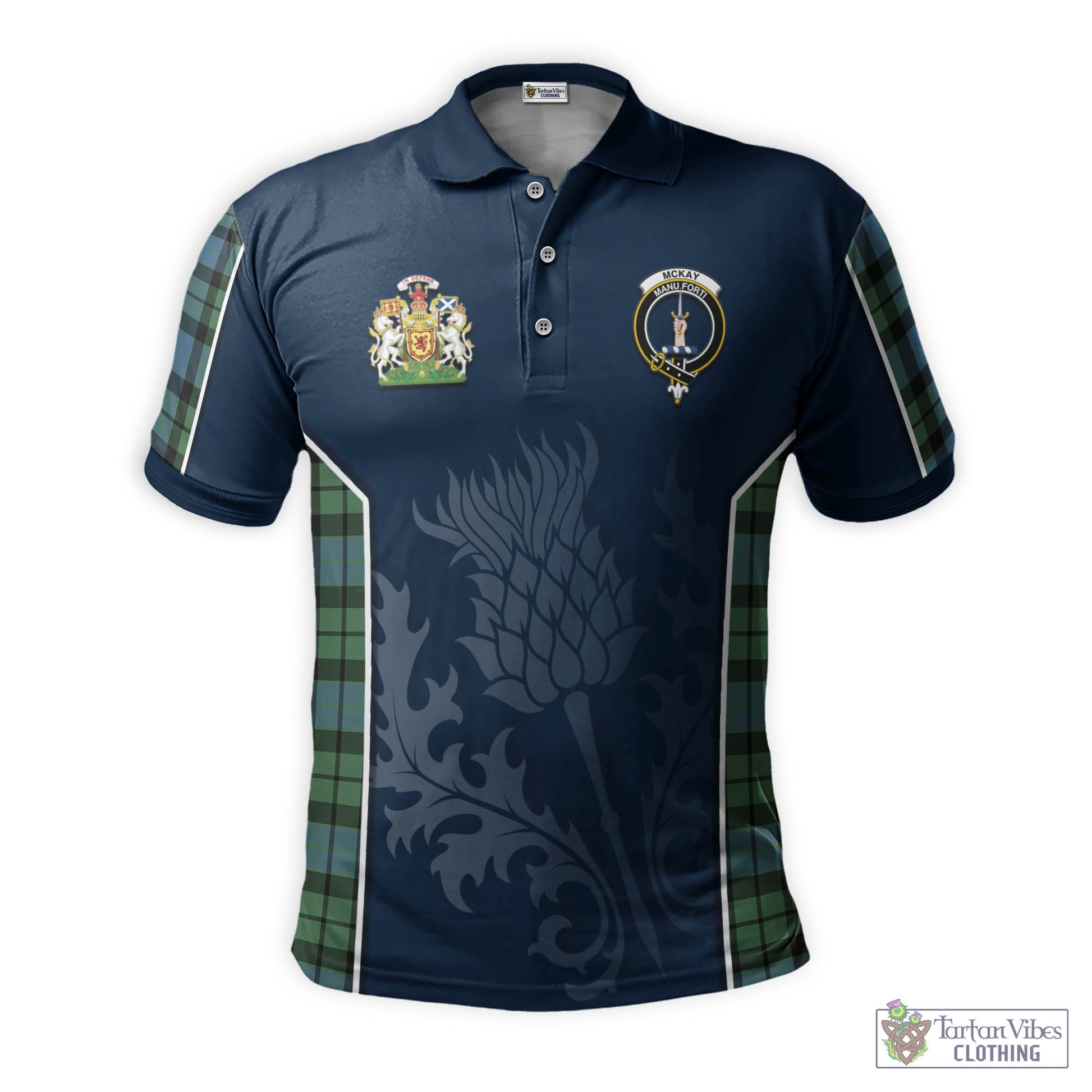 McKay Ancient Tartan Men's Polo Shirt with Family Crest and Scottish Thistle Vibes Sport Style - Tartan Vibes Clothing