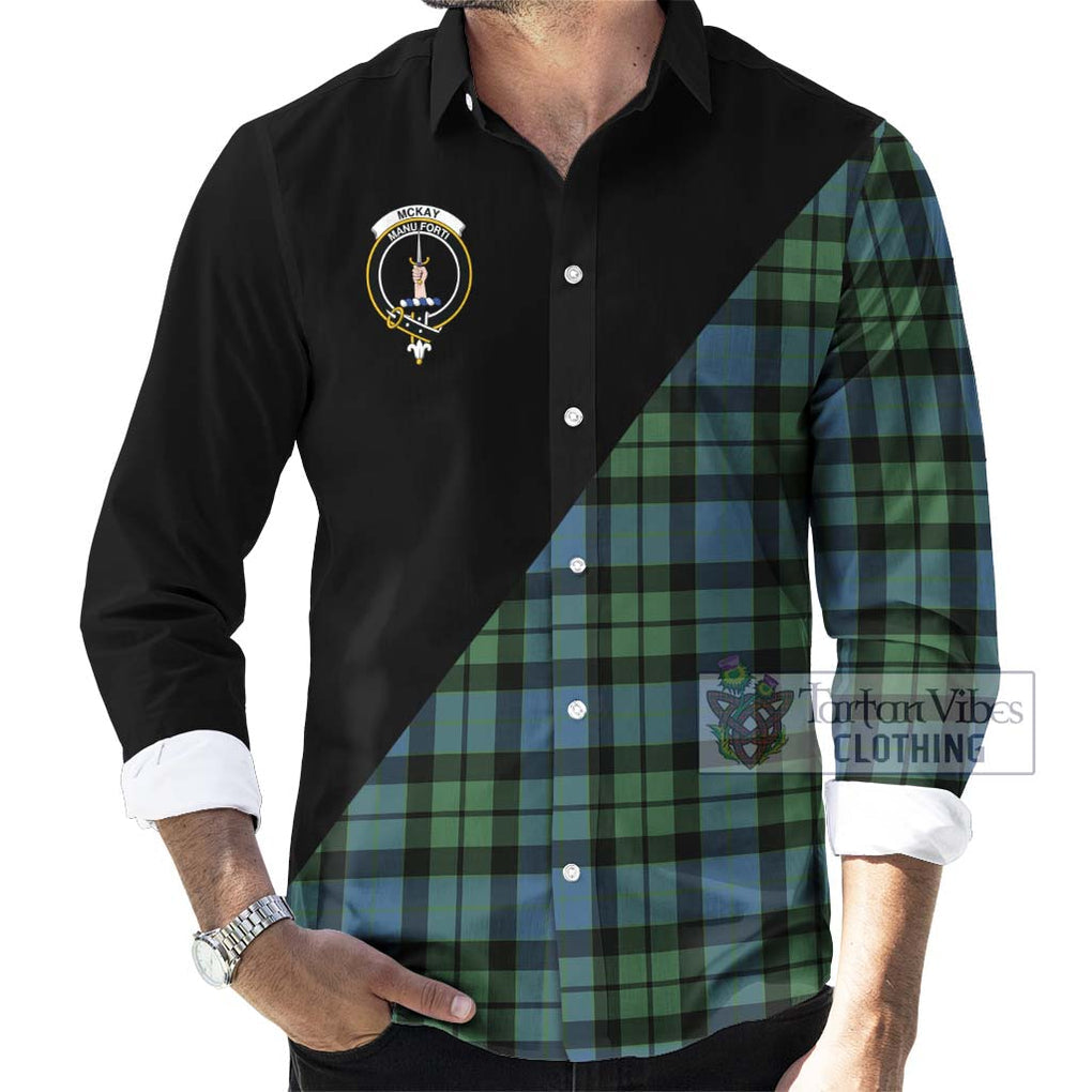 McKay Ancient Tartan Long Sleeve Button Shirt with Family Crest and Military Logo Style - Tartanvibesclothing Shop