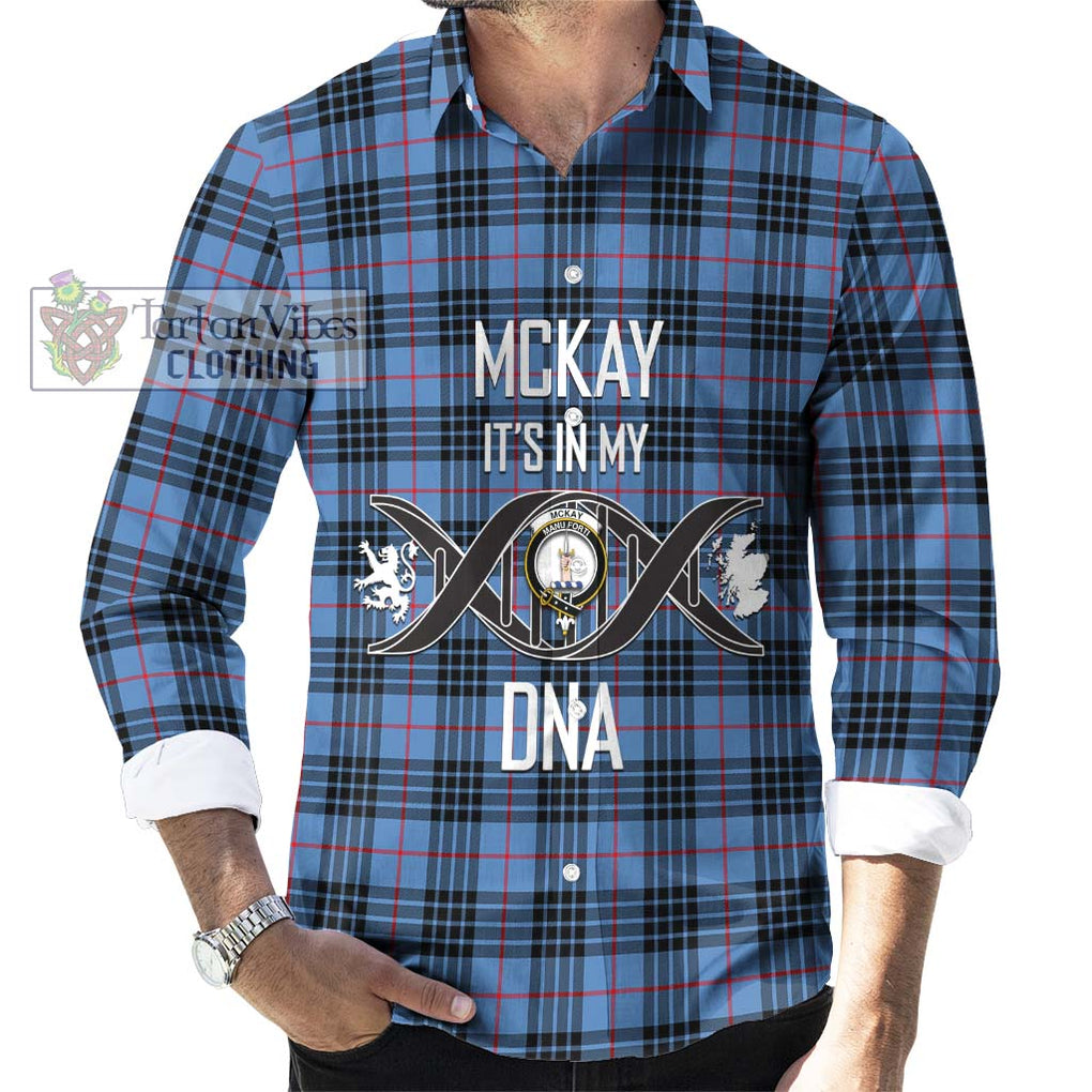 McKay Blue Tartan Long Sleeve Button Shirt with Family Crest DNA In Me Style Men's Shirt S - Tartanvibesclothing Shop