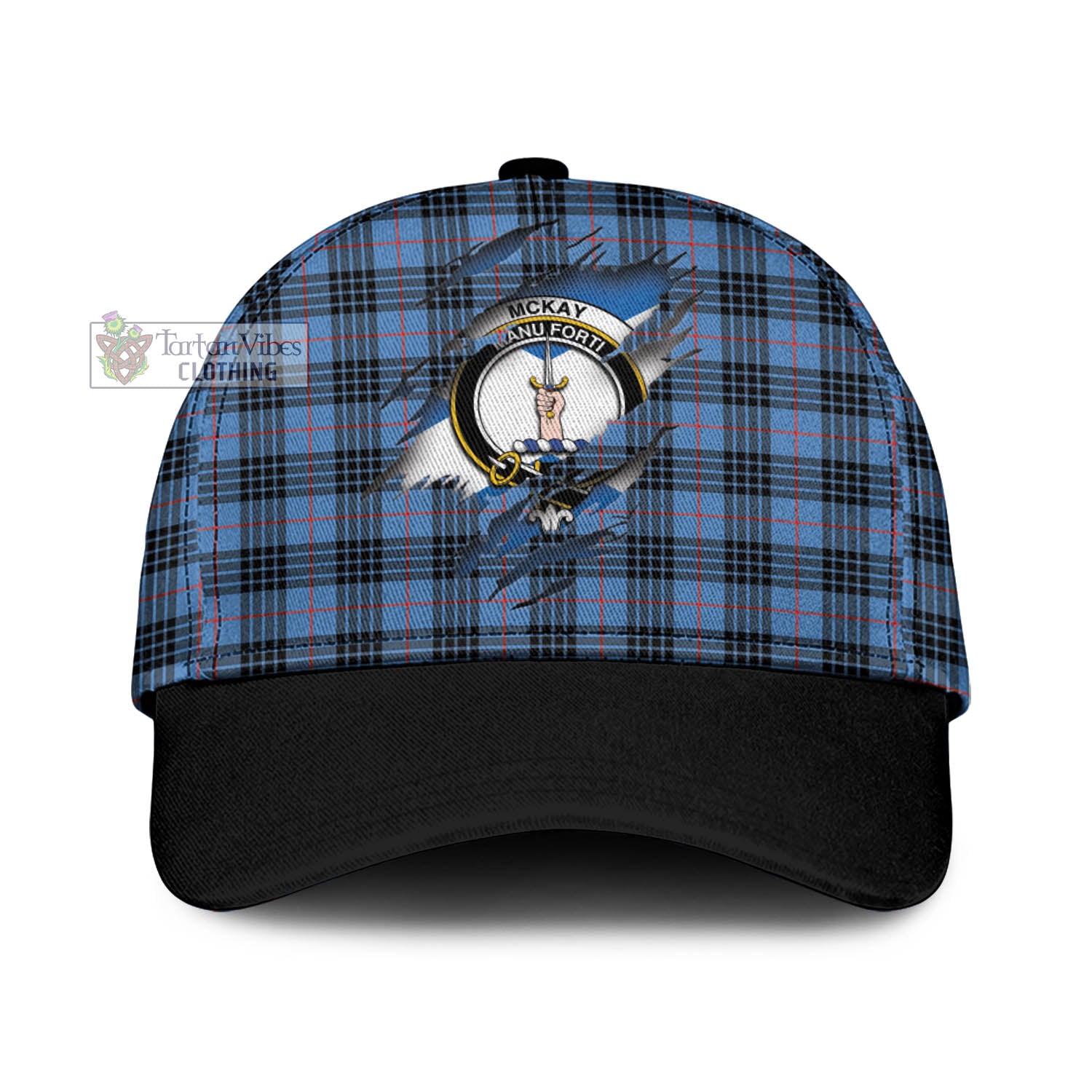Tartan Vibes Clothing McKay Blue Tartan Classic Cap with Family Crest In Me Style