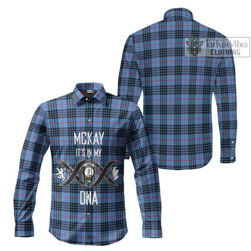 McKay Blue Tartan Long Sleeve Button Shirt with Family Crest DNA In Me Style Men's Shirt - Tartanvibesclothing Shop