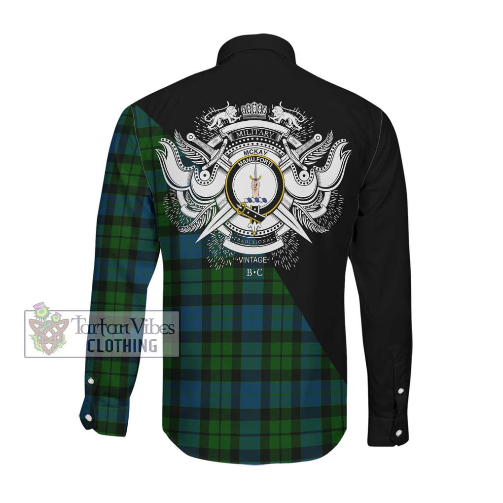 McKay Modern Tartan Long Sleeve Button Shirt with Family Crest and Military Logo Style Men's Shirt - Tartanvibesclothing Shop