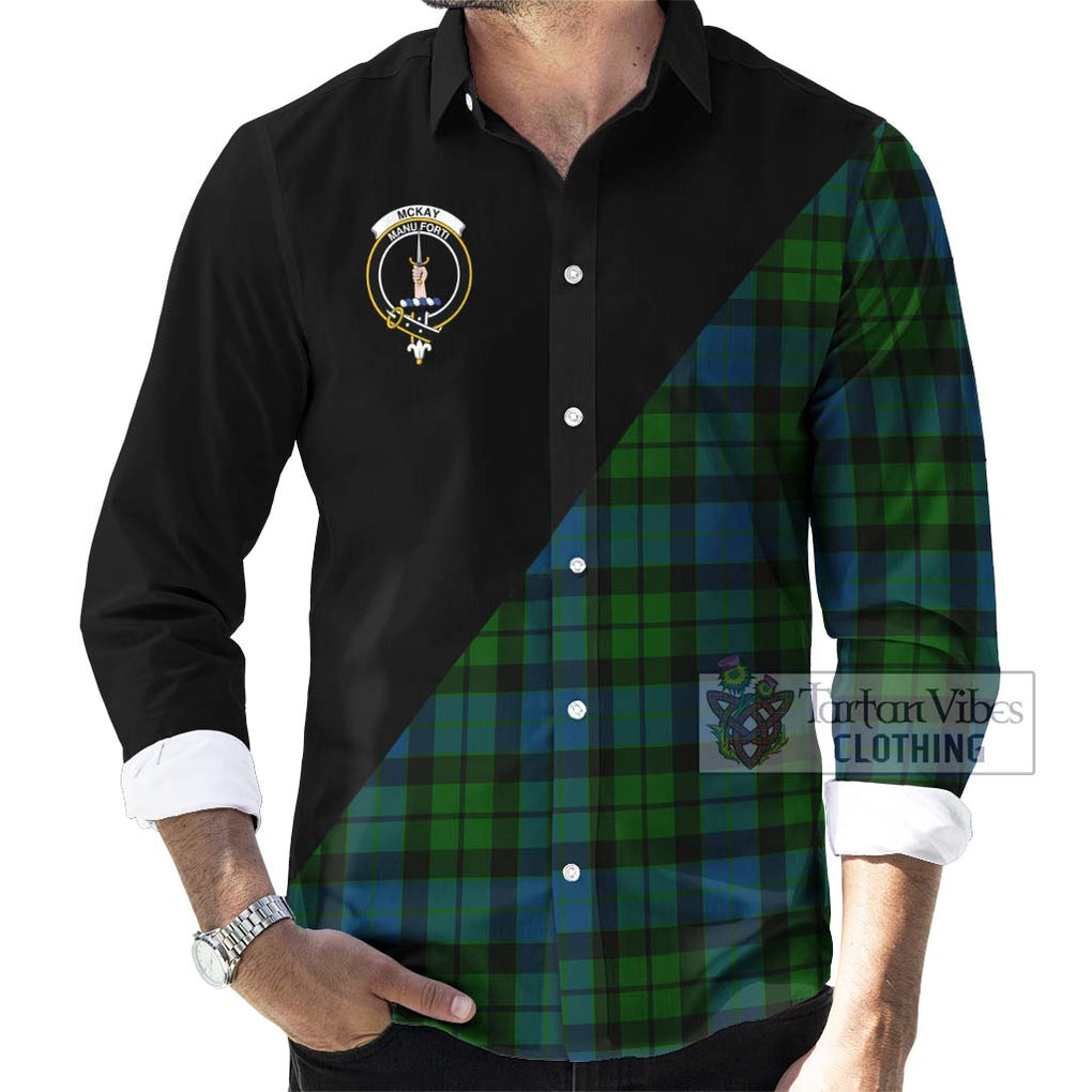 McKay Modern Tartan Long Sleeve Button Shirt with Family Crest and Military Logo Style - Tartanvibesclothing Shop