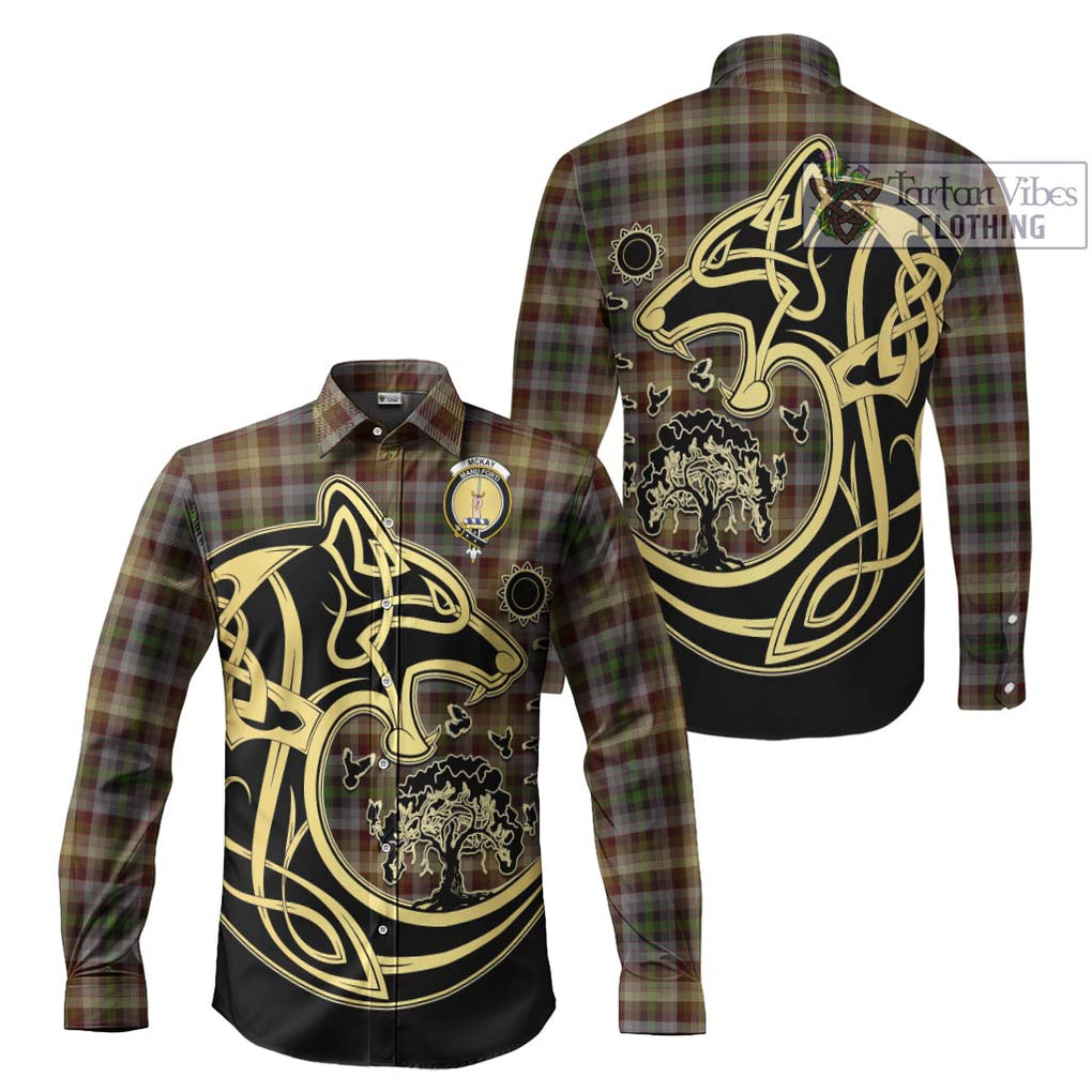 McKay of Strathnaver Tartan Long Sleeve Button Shirt with Family Crest Celtic Wolf Style Men's Shirt S - Tartan Vibes Clothing