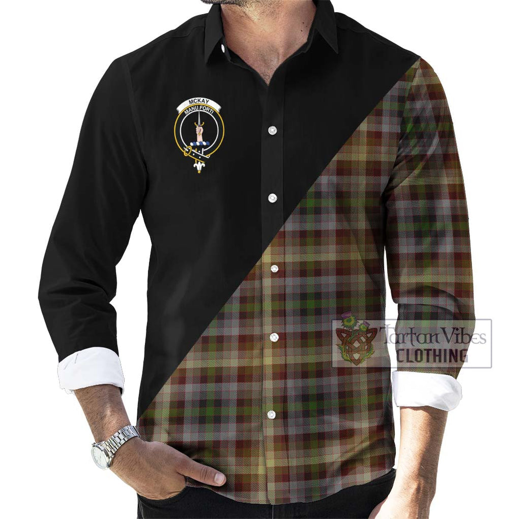 McKay of Strathnaver Tartan Long Sleeve Button Shirt with Family Crest and Military Logo Style - Tartanvibesclothing Shop