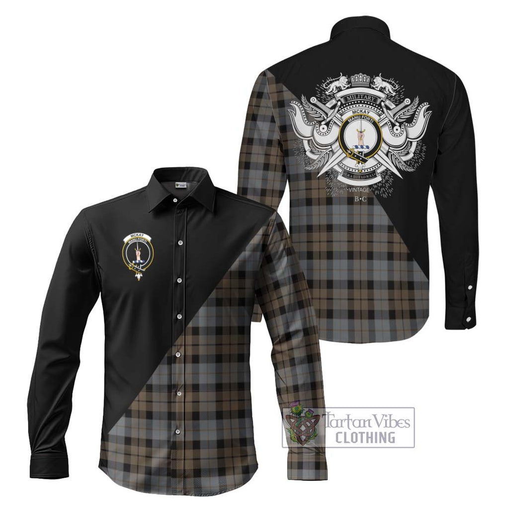 McKay Weathered Tartan Long Sleeve Button Shirt with Family Crest and Military Logo Style Men's Shirt S - Tartanvibesclothing Shop
