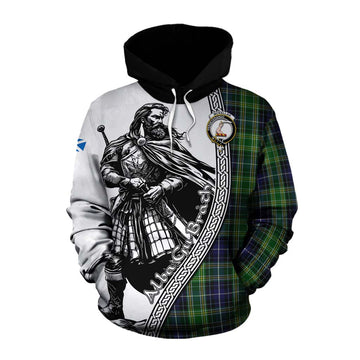 Tartan Vibes Clothing McKellar Tartan Clan Crest Cotton Hoodie with Highlander Warrior Celtic Style