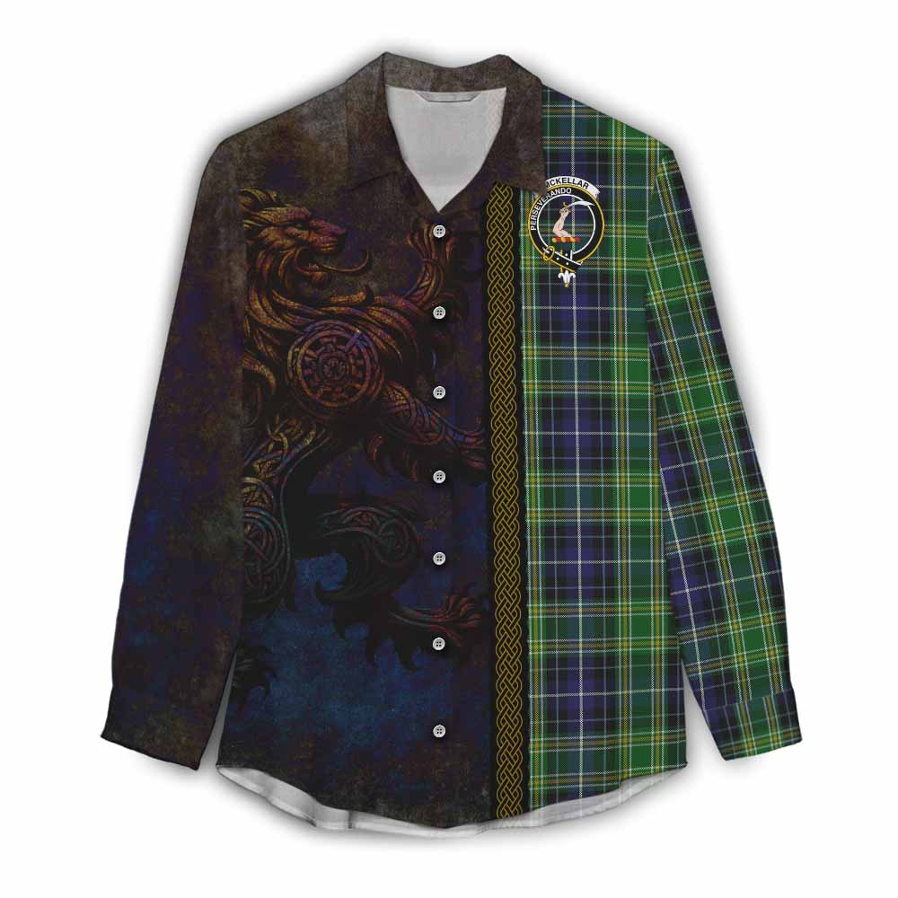 Tartan Vibes Clothing McKellar Tartan Family Crest Women's Casual Shirt Alba Gu Brath Be Brave Lion Ancient Style