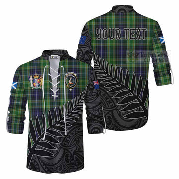 Tartan Vibes Clothing McKellar Crest Tartan Ghillie Kilt Shirt with New Zealand Silver Fern Half Style