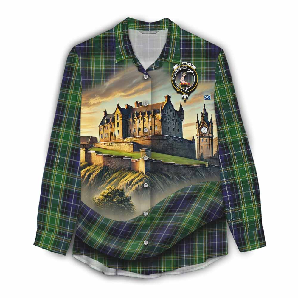 Tartan Vibes Clothing McKellar Tartan Family Crest Women's Casual Shirt with Scottish Ancient Castle Style