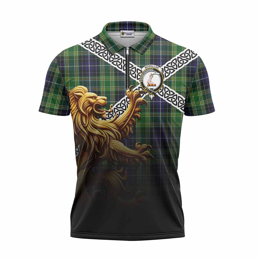 Tartan Vibes Clothing McKellar Crest Tartan Zipper Polo Shirt with Golden Lion Emblem Celtic Style