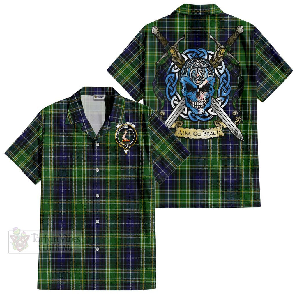 Tartan Vibes Clothing McKellar Tartan Short Sleeve Button Shirt with Family Crest Celtic Skull Style