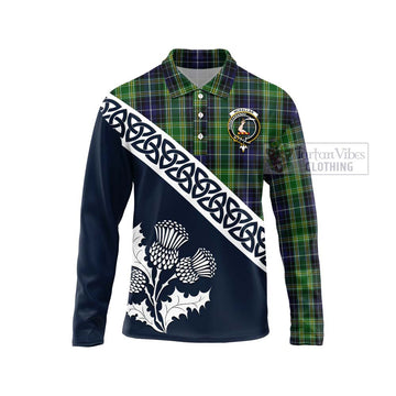 Tartan Vibes Clothing McKellar Tartan Long Sleeve Polo Shirt Featuring Thistle and Scotland Map