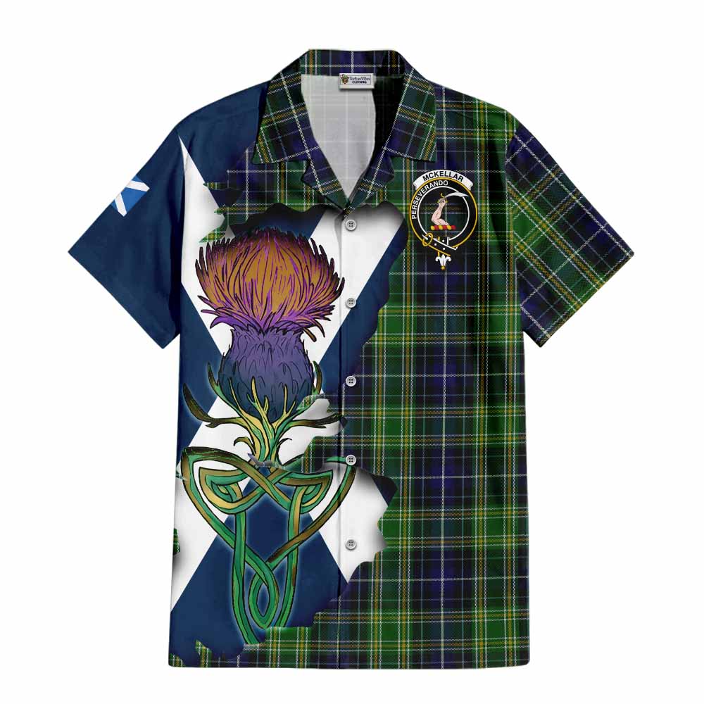 Tartan Vibes Clothing McKellar Tartan Family Crest Short Sleeve Button Shirt Scottish Thistle Celtic Inspired