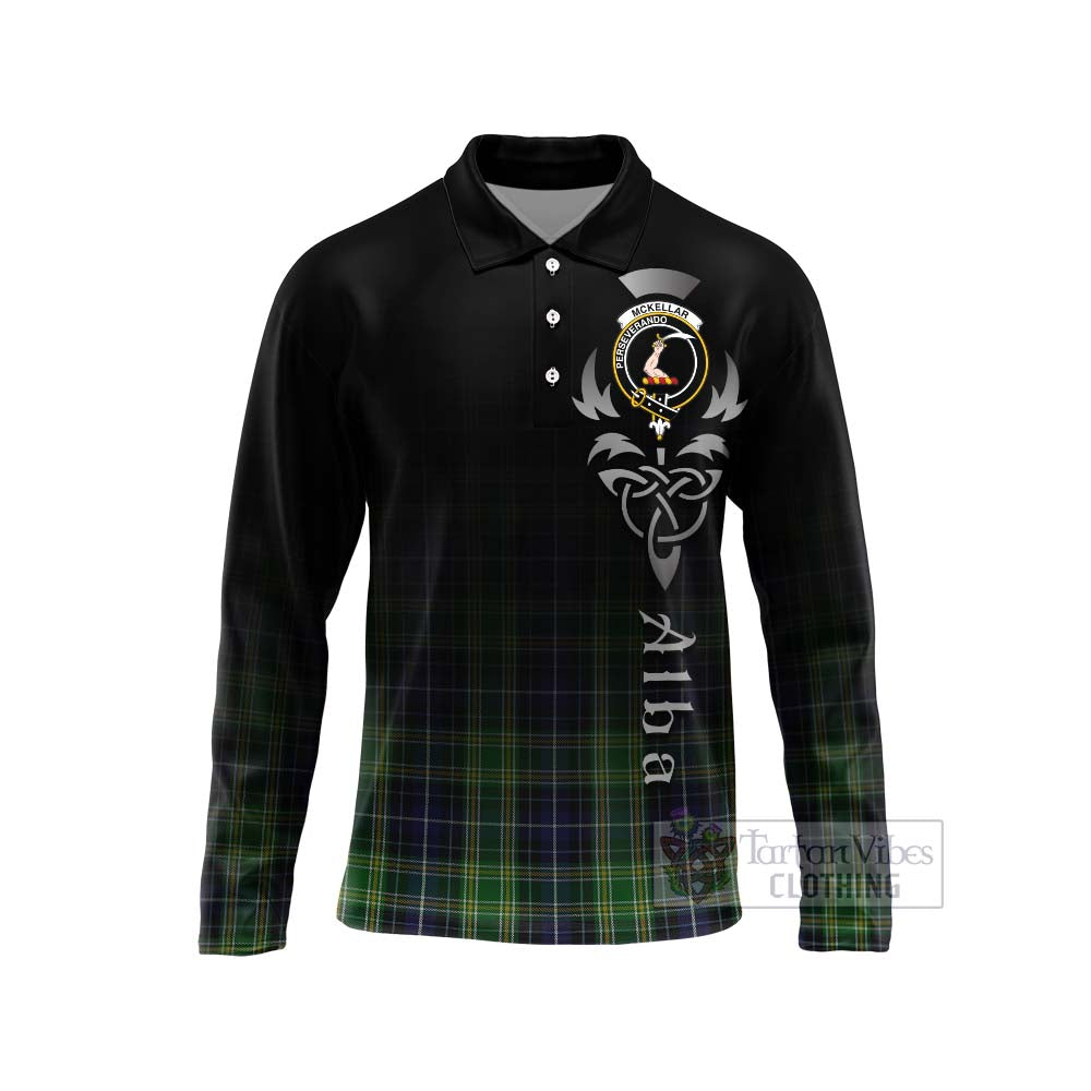 Tartan Vibes Clothing McKellar Tartan Long Sleeve Polo Shirt Featuring Alba Gu Brath Family Crest Celtic Inspired