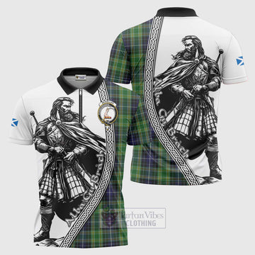 Tartan Vibes Clothing McKellar Tartan Clan Crest Zipper Polo Shirt with Highlander Warrior Celtic Style