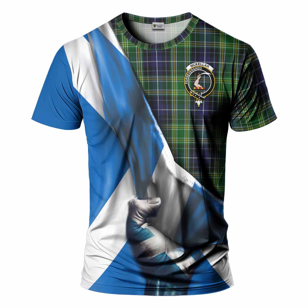 Tartan Vibes Clothing McKellar Tartan T-Shirt with Family Crest Scotland Patriotic Style
